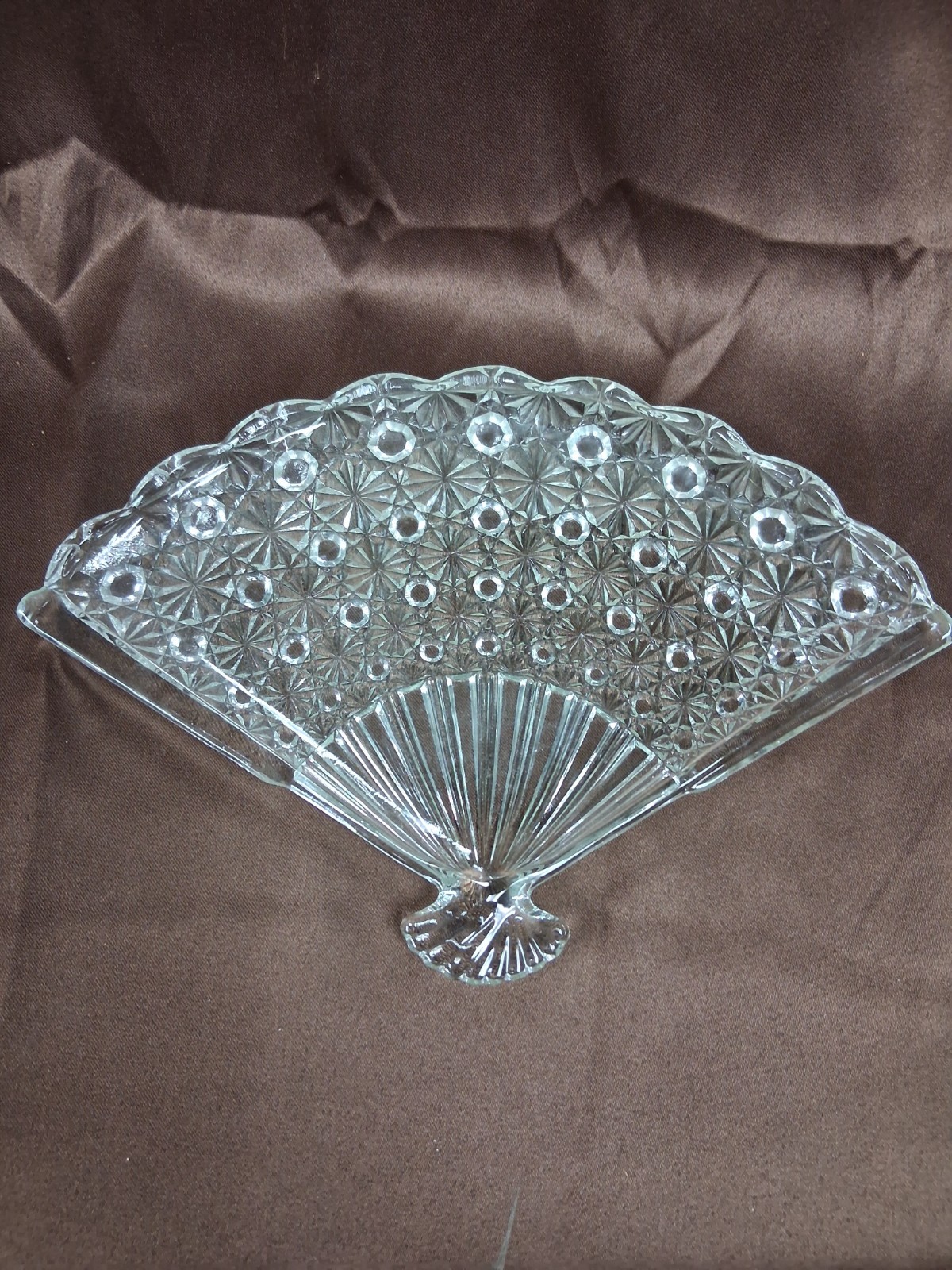 Fostoria Daisy & Button 10.5”x 7” Glass Fan / Trinket Dish / Vanity Tray