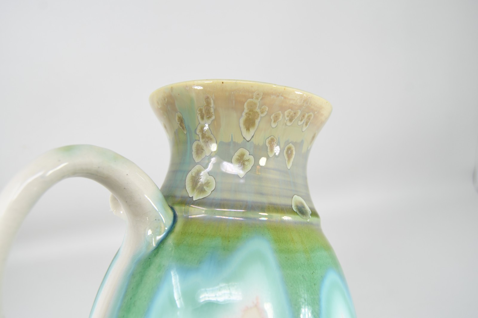 VTG Studio Art Pottery Pitcher Applied Flower Drip Flow Crystalline Glaze Signed