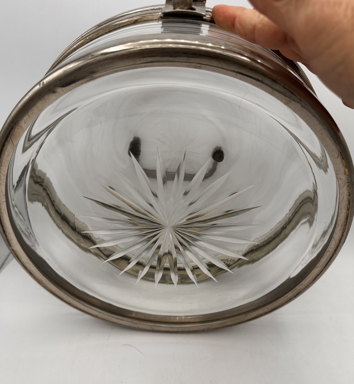 VTG Rare Austrian Covered Glass & Metal 10” Dish Starburst Cut Glass G. ST. MCM