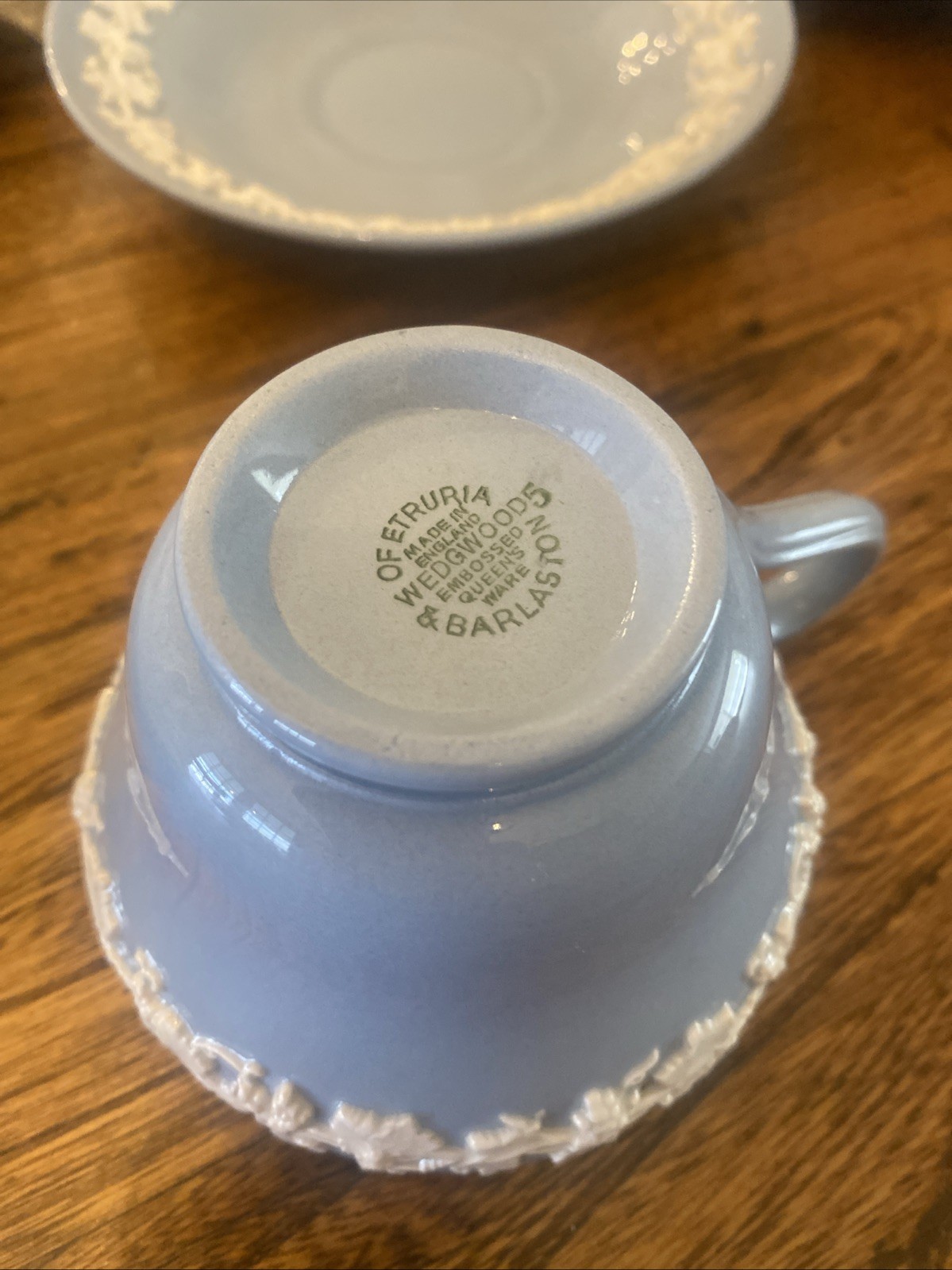 Wedgewood Blue Jasperware Set Of 5 Cup Saucer Sets Queens Ware Vintage