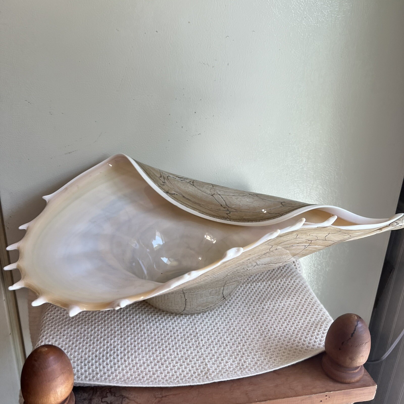 Krosno Jozefina Hand Blown Shell Centerpiece Bowl Large 20” Made In Poland
