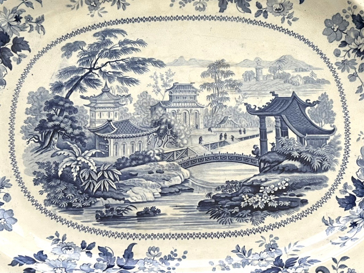 Antique Thomas Minton CHINESE PORCELAIN Transferware 19×15.5″ Platter Circa 1825