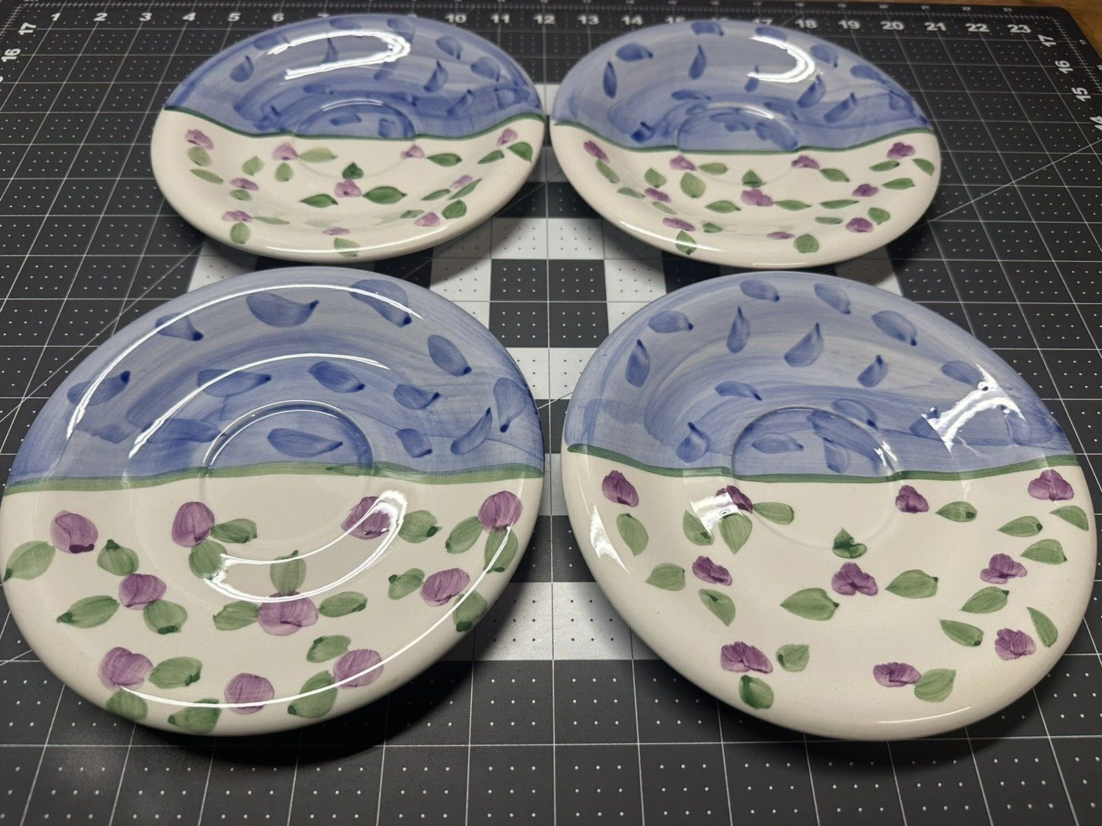 BELLA CERAMICA FLORA SPRING FLORAL SAUCERS PLATES 7 1/8″ HANDPAINTED 4 SET