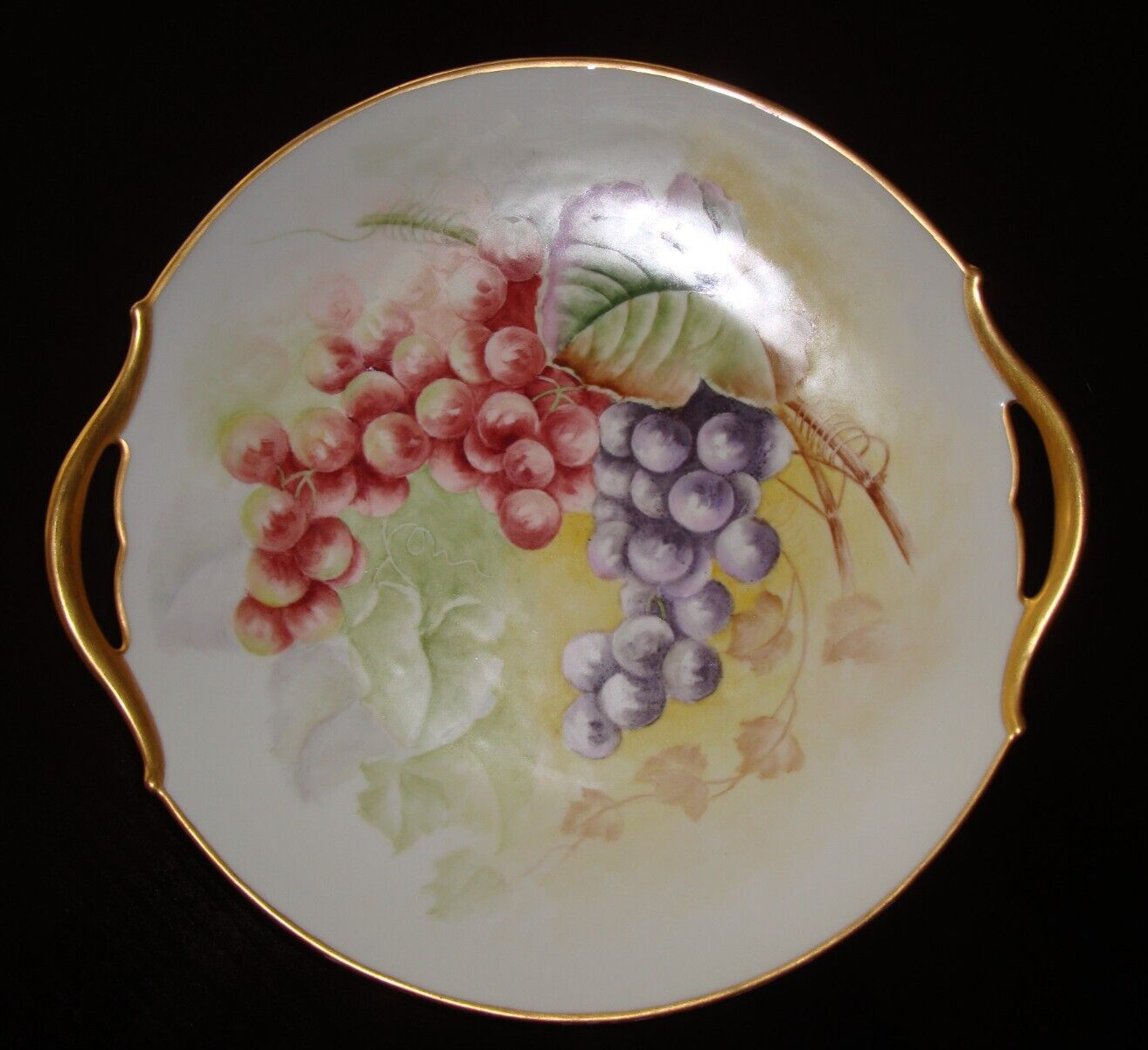 ANTIQUE LIMOGES FRANCE HAND PAINTED CAKE PLATE, TRAY, GRAPES, 10″