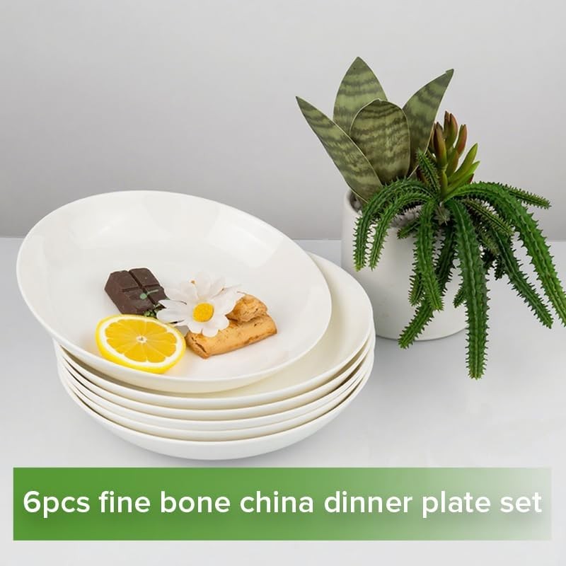 Fine Bone China Deep Plate Pasta Bowl 8.5 Inches Set of 6 Fine Glaze White Color
