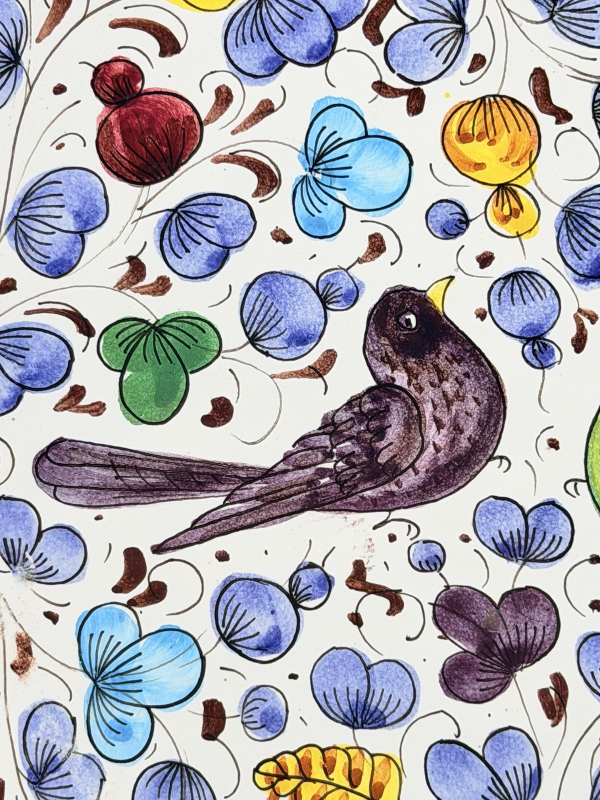 Vintage FIMA Deruta Italy Hand Painted Majolica Charger 12″ Birds Floral Plate