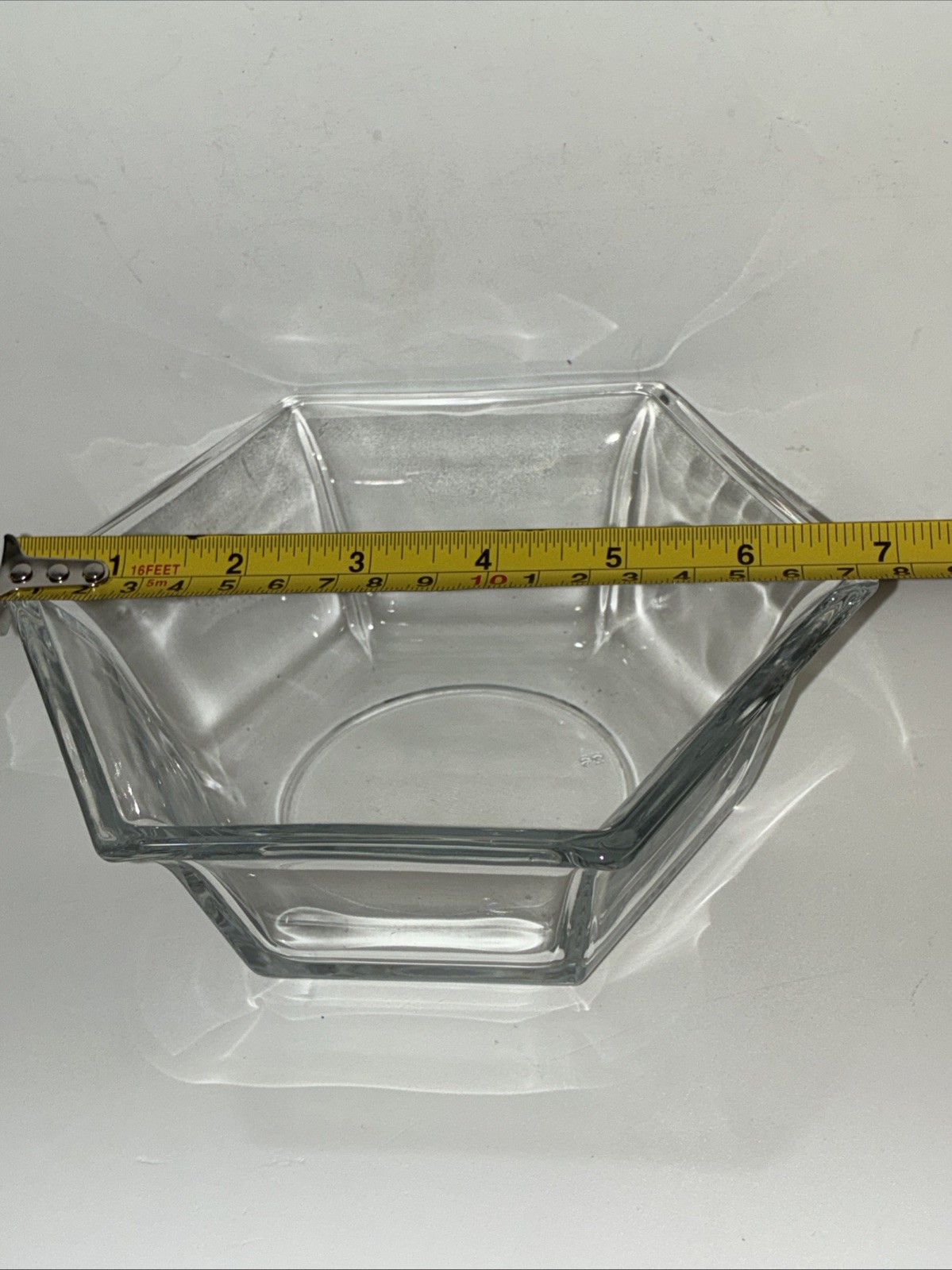 Vintage Clear Glass Hexagon Serving Bowl 7x6x2.5 Six Sided Salad Bowl Candy Dish