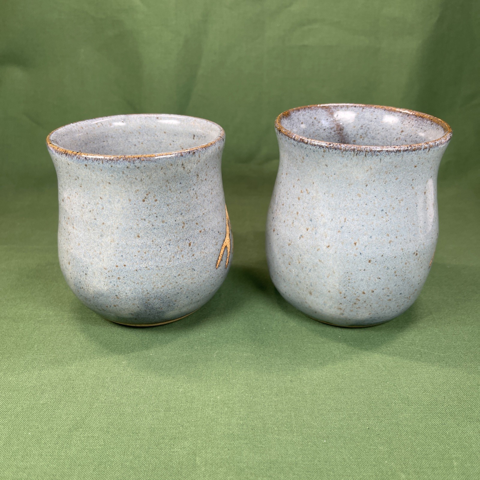 2 Studio Art Pottery Blue Grey & Tan Mugs Stoneware Mountains Eagle Design