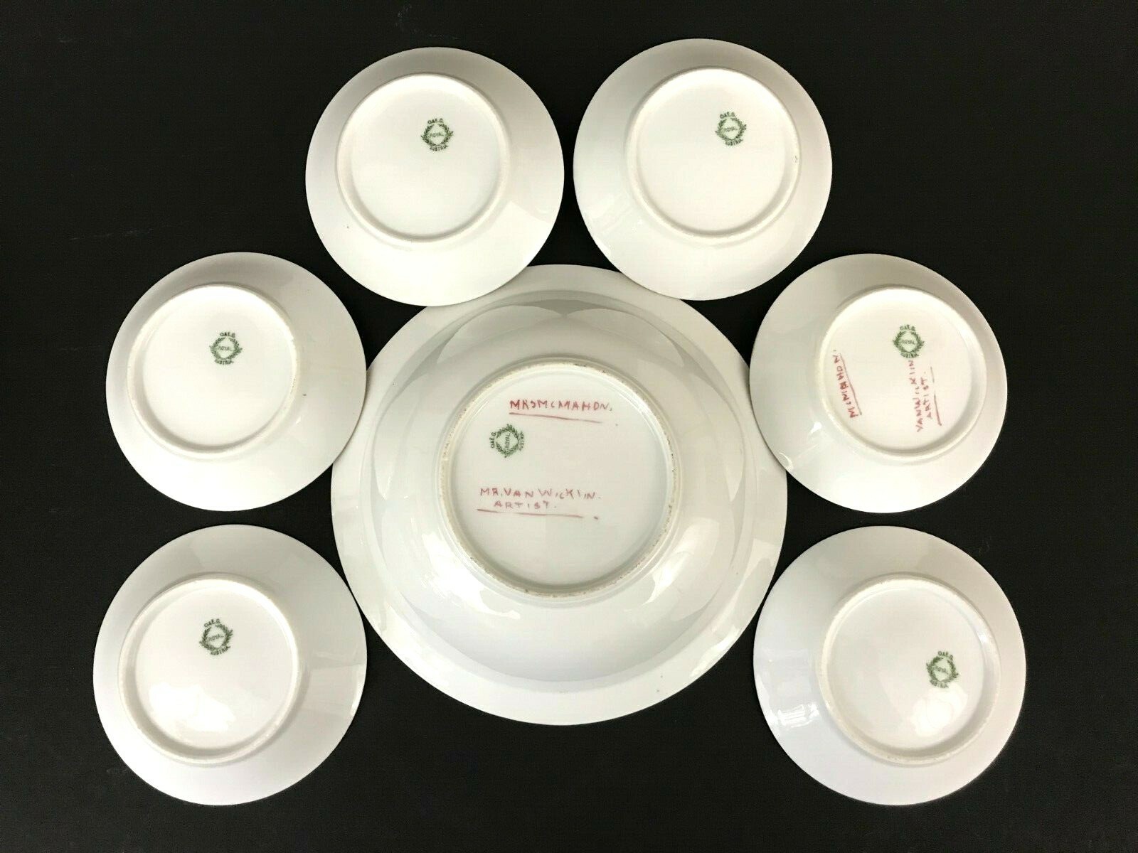 O&EG Royal Austria Berries Floral Serving Bowl w 6 Berry Bowls Set Artist Signed