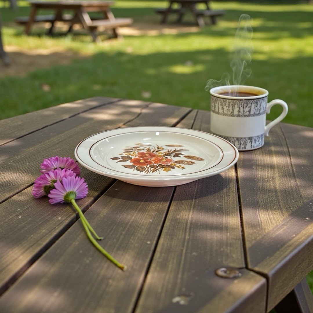 Diamond Design Stoneware Salad Plate 7.75in” Floral Wheat Brown Japan Preowned