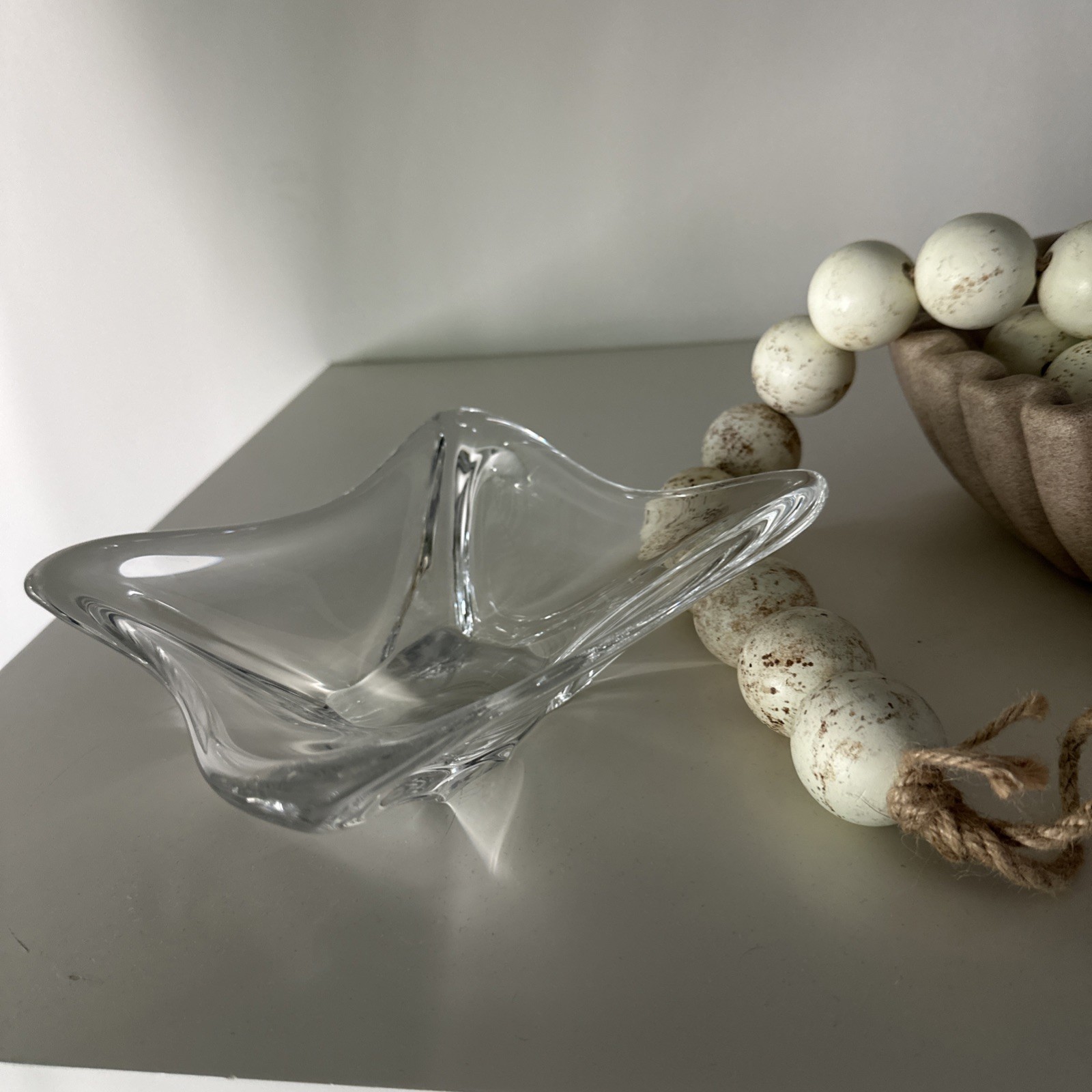 Daum France Signed Crystal Freeform Centerpiece Bowl Heavy Mid Century 9.5″x9.5″