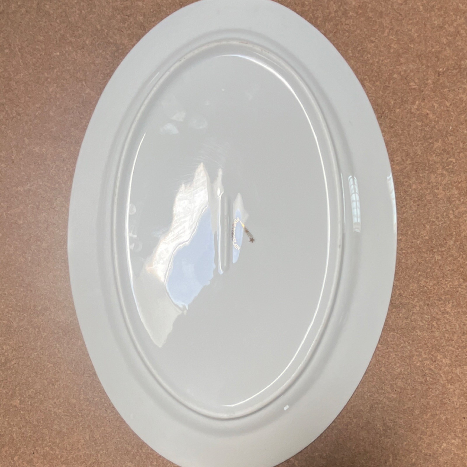 Fine Porcelain Oval White Platter Gold Decorative Border Glossy Used