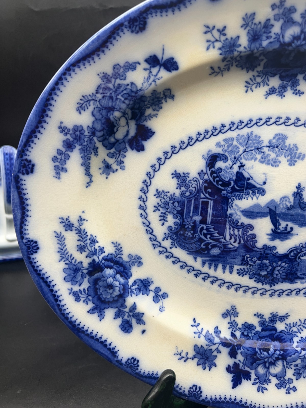 Flow Blue Nankin Oval Platter 15 7/8″ Pearl Pottery-1900’s