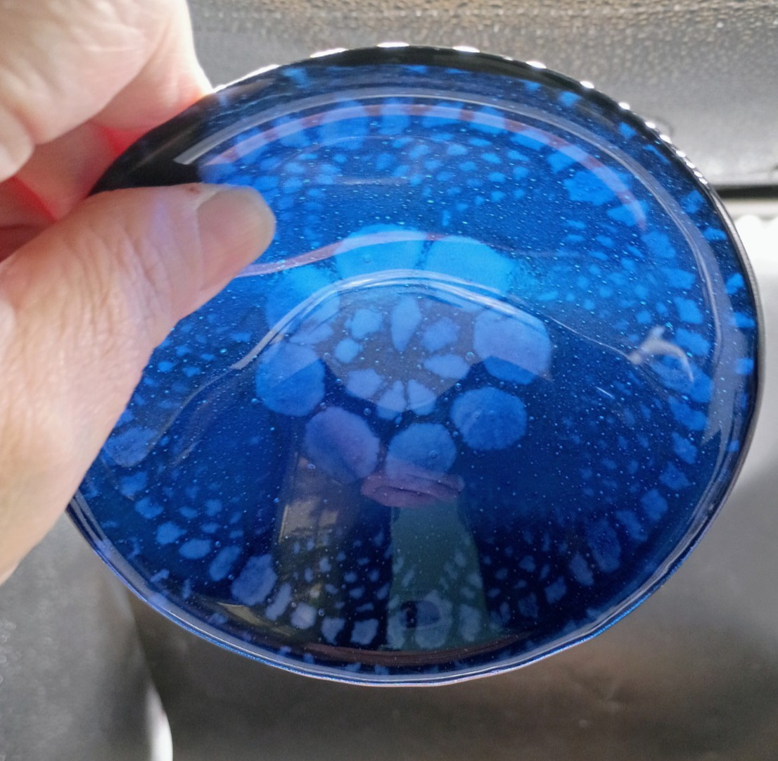 Fused Glass Studio Crafted Trinket Dish Cobalt Blue with White Flower 5″