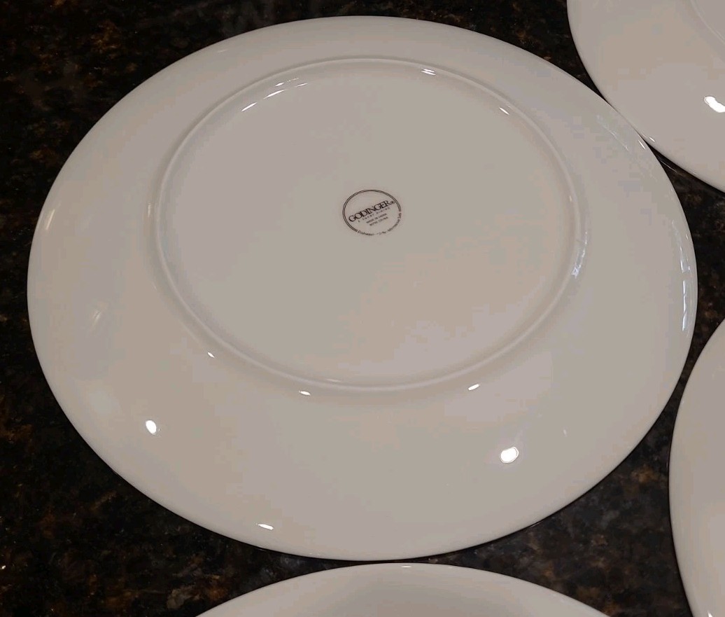 SET OF 5 Godinger Elegant Dining Bone China Round White 9 1/8” Luncheon Plates