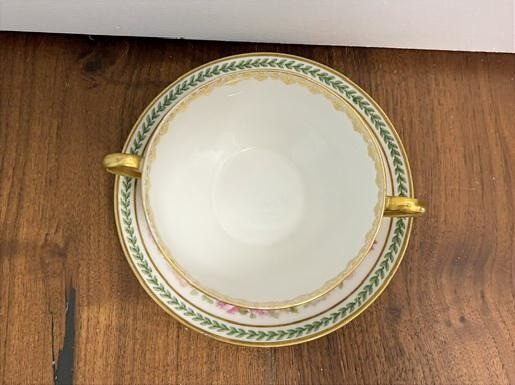 Antique GDA CF Haviland Limoges Two-Handled Cream Soup Bouillon Cup & Saucer
