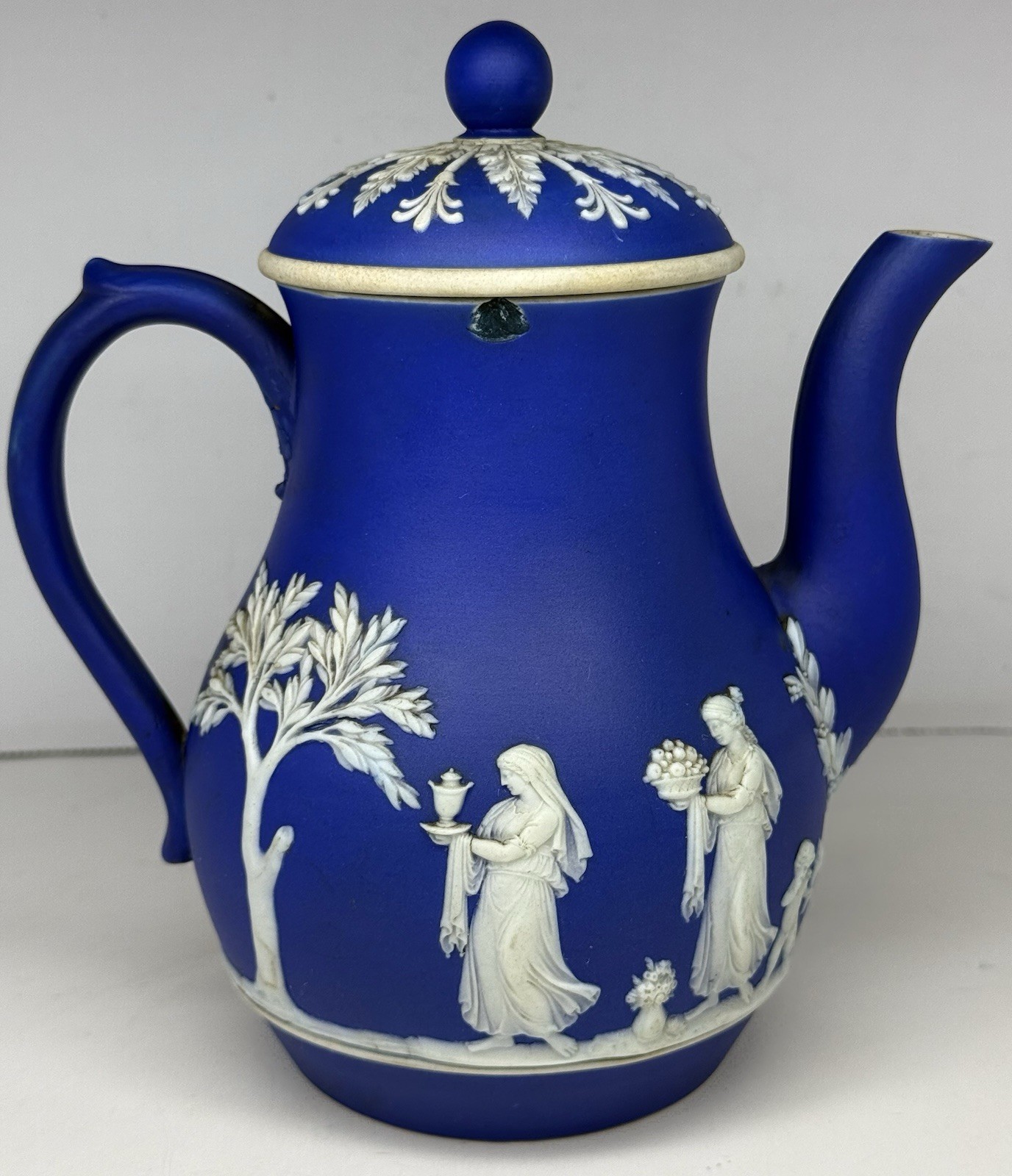Antique 1880 Wedgwood Cobalt Blue Jasperware Neoclassical Nymphs Scene Tea Set