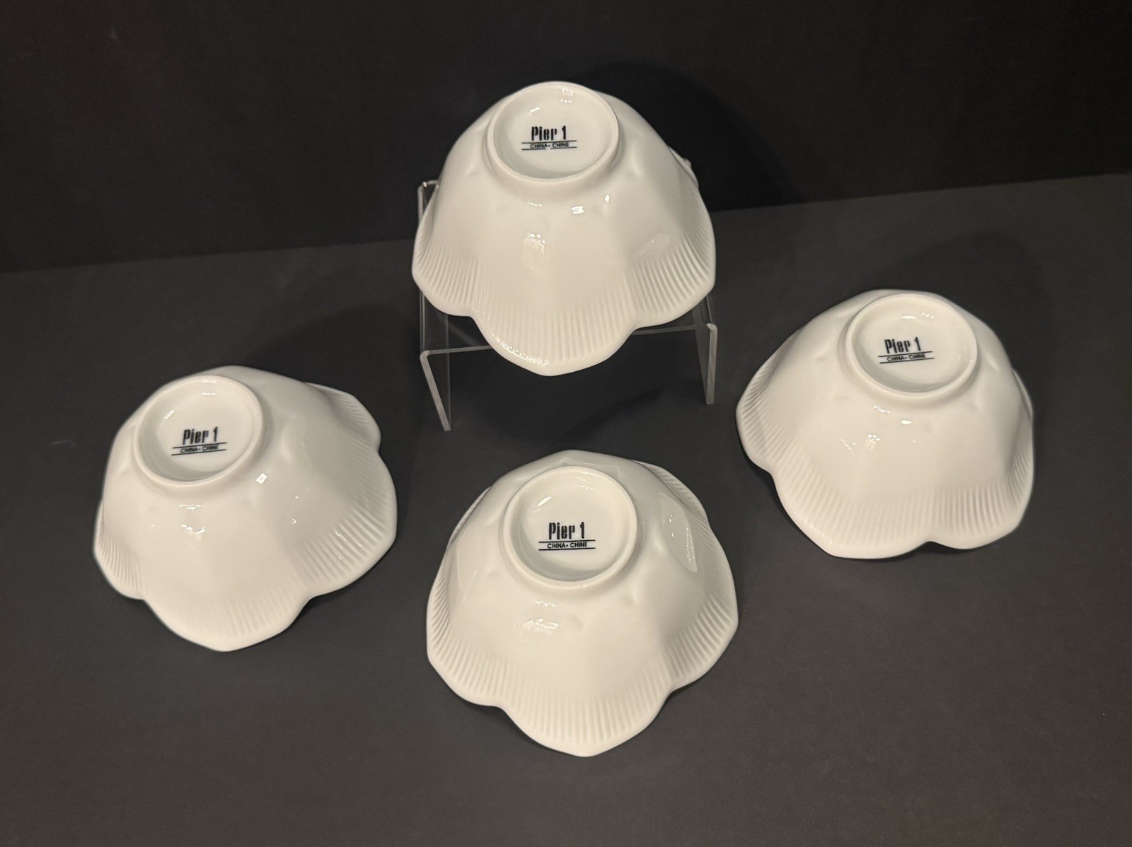 PIER 1 IMPORTS, WHITE LOTUS Porcelain Tulips All Purpose Rice Bowls Estate Find!