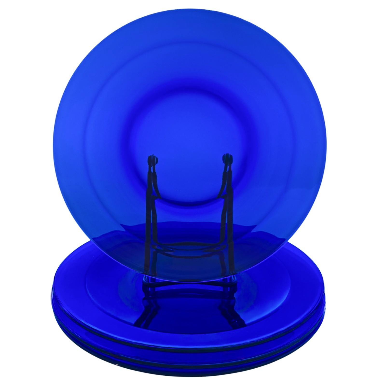 Bormioli Rocco Rondo Saphir Cobalt Blue Glass Dinner Plates 10.25” Vintage Set 4