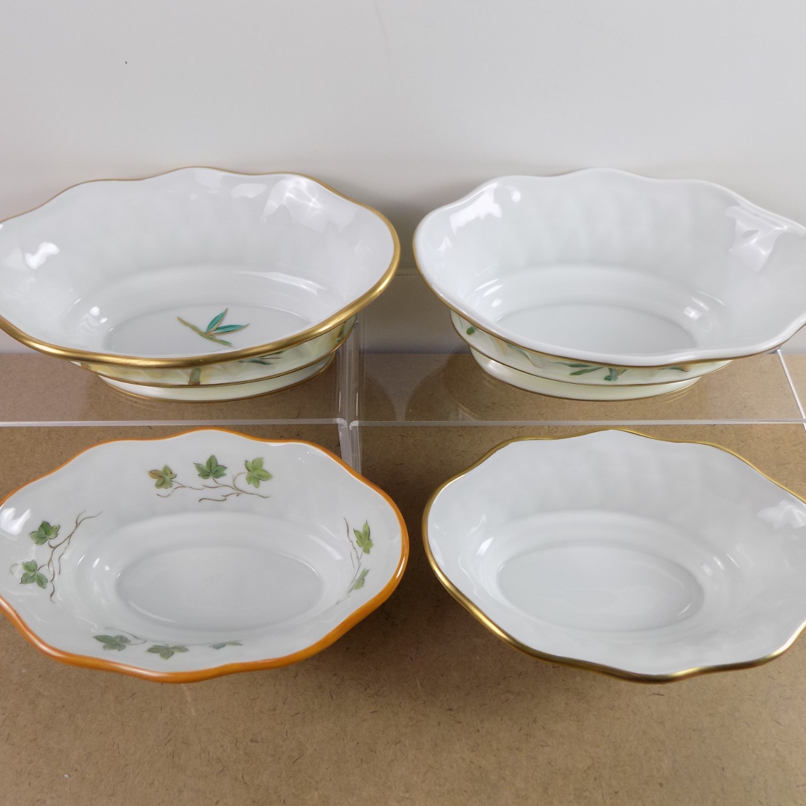 4 Chamart Peint Main Limoges Porcelain Oval Bowls or Planters 7.75″x3″ VGC