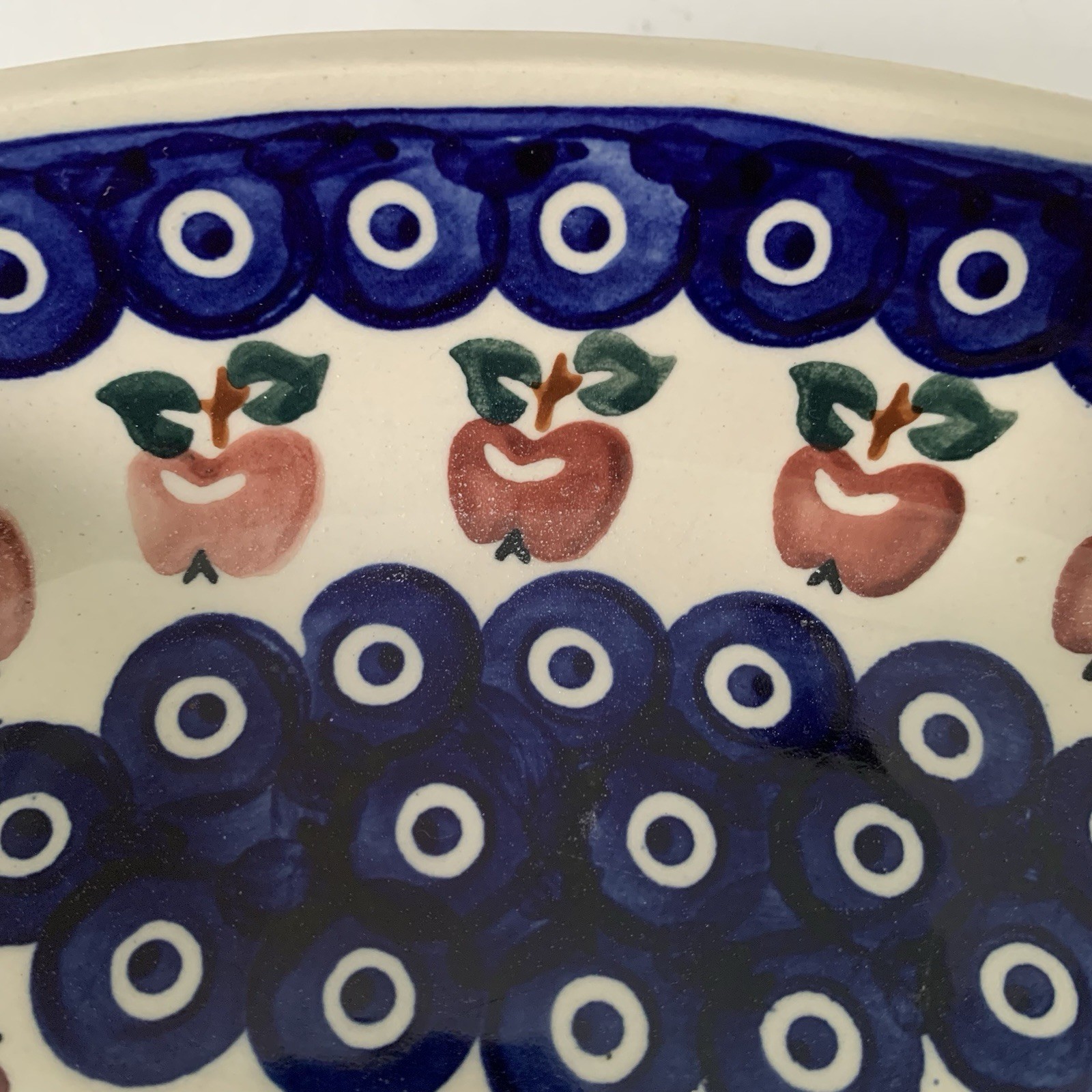 Boleslawiec Polish Pottery Handpainted Small Oval Dish Apples/Leaves Pattern