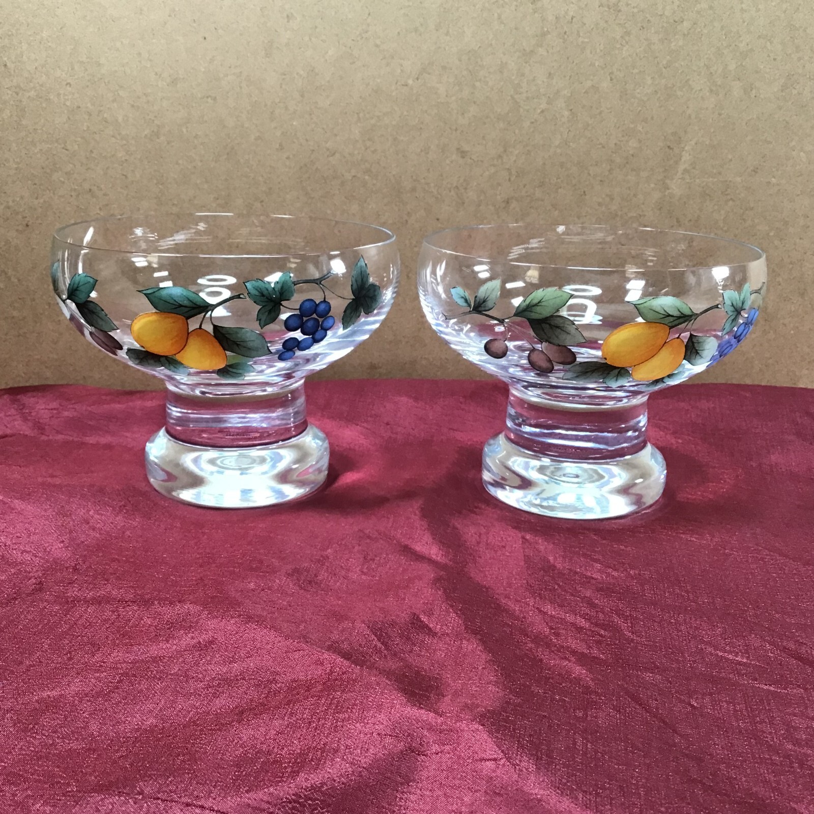 Mikasa 4″ Glass Footed GARDEN HARVEST 2 Compote Dessert Bowls CAC29 EUC!
