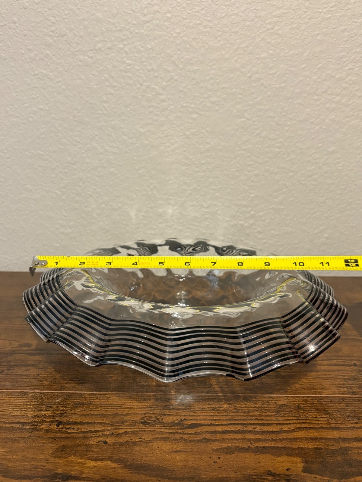 VTG FRY GLASS CO Black Threaded DIAMOND OPTIC Glass Centerpiece Bowl 11.75″W