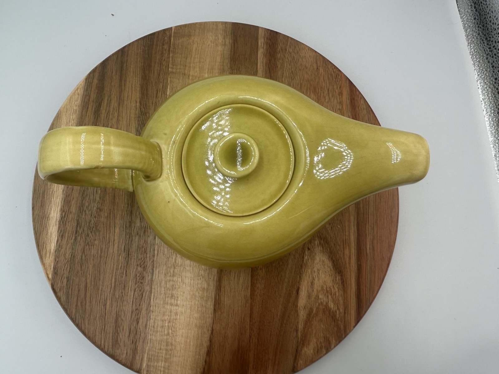 Vintage Russel Wright American Modern Art Pottery Teapot Chartreuse Yellow MCM