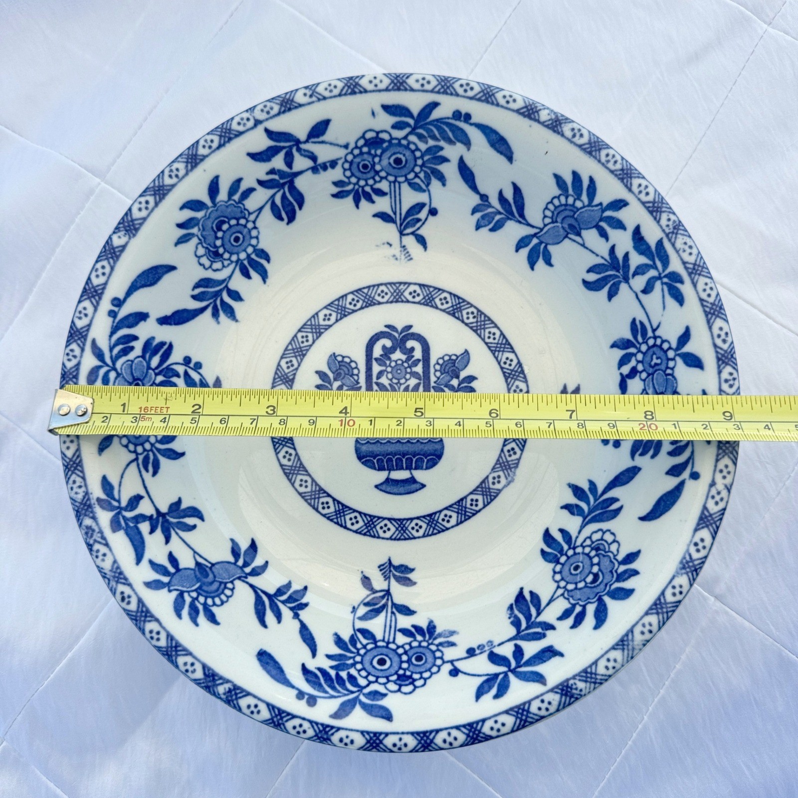 Blue Basket Vintage Ceramic Bowl Unisex OS Blue White Transferware Floral 1980s