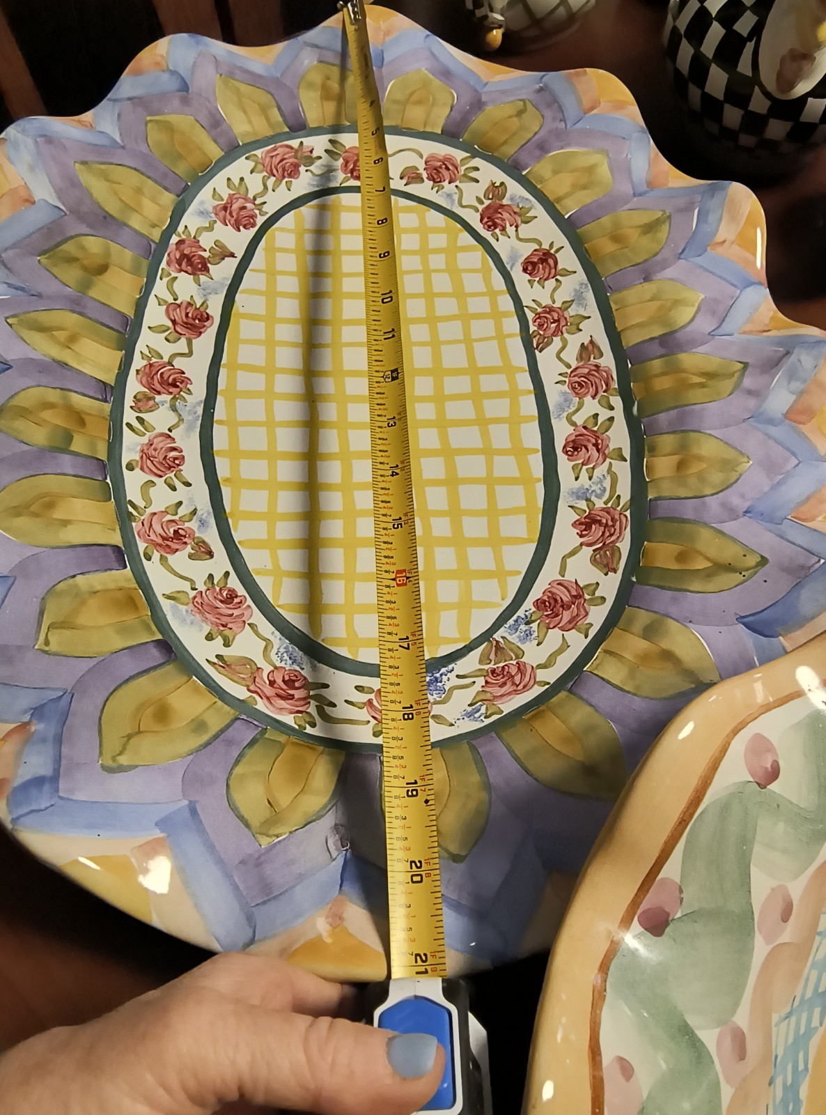 MacKenzie Child’s Large Odd Fellows Platter 21 In By 16 In Retired Pattern