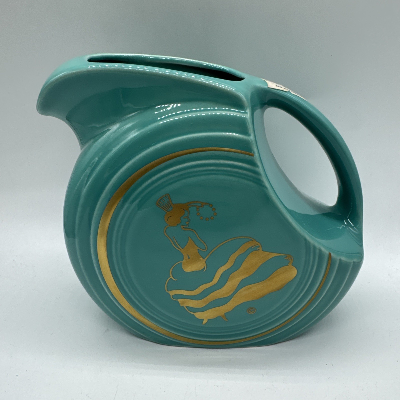 Fiesta Betty Crocker Small Disk Pitcher Dancing Lady Pristine 2004 Turquoise New