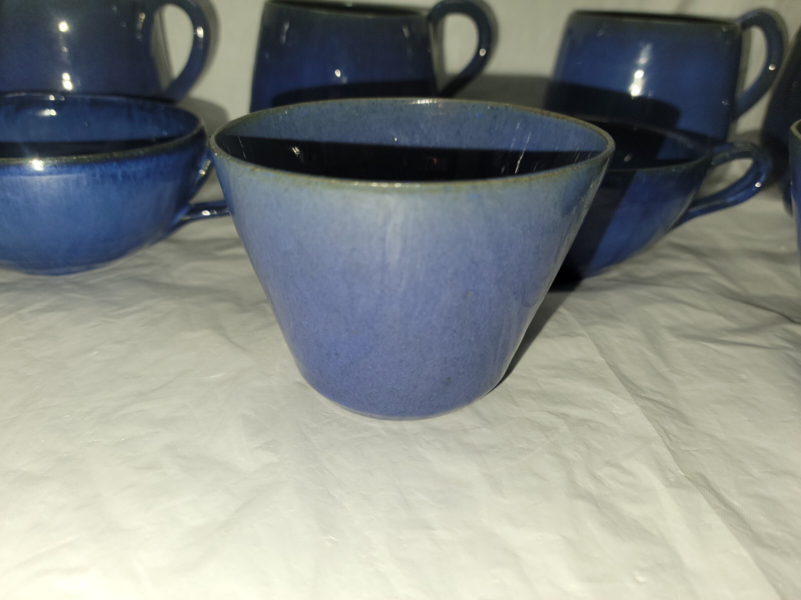 North Carolina pottery COLE POTTERY 9 cup and mug set blue glaze 4807