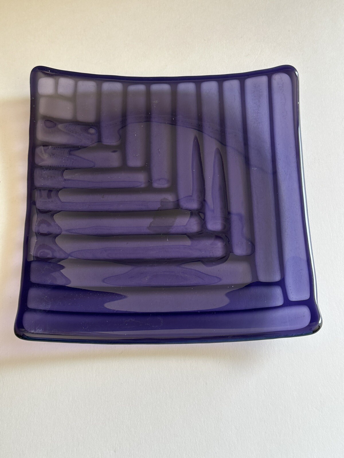 Fused Glass Art Plate Square 8”x8” Abstract Contemporary Modern Amethyst Purple