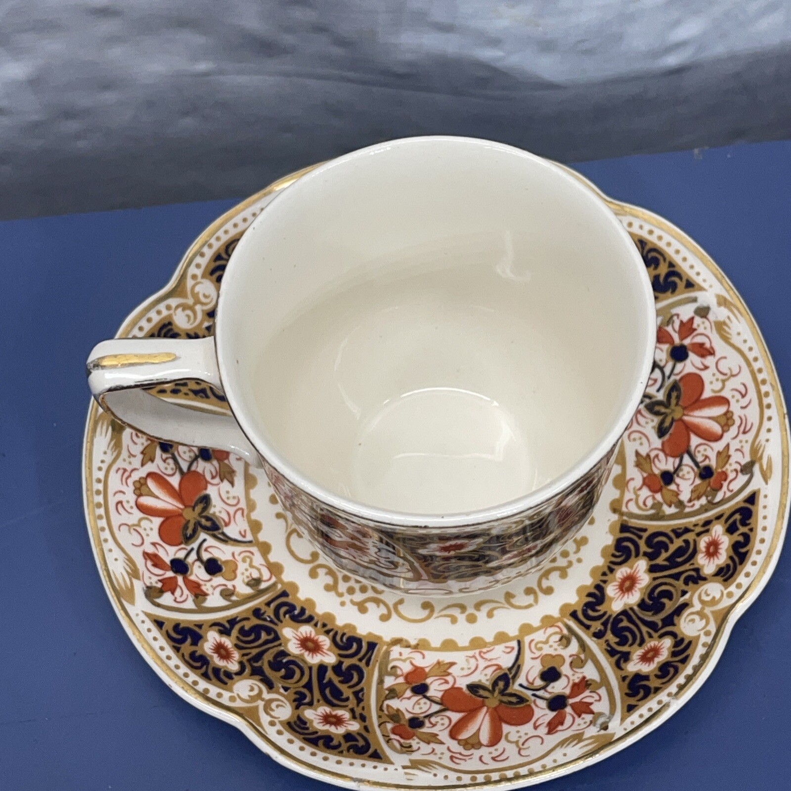 Rare Rutland Johnson Bros Demitasse Cup & Saucer Cobalt Blue Rust / Gold Floral