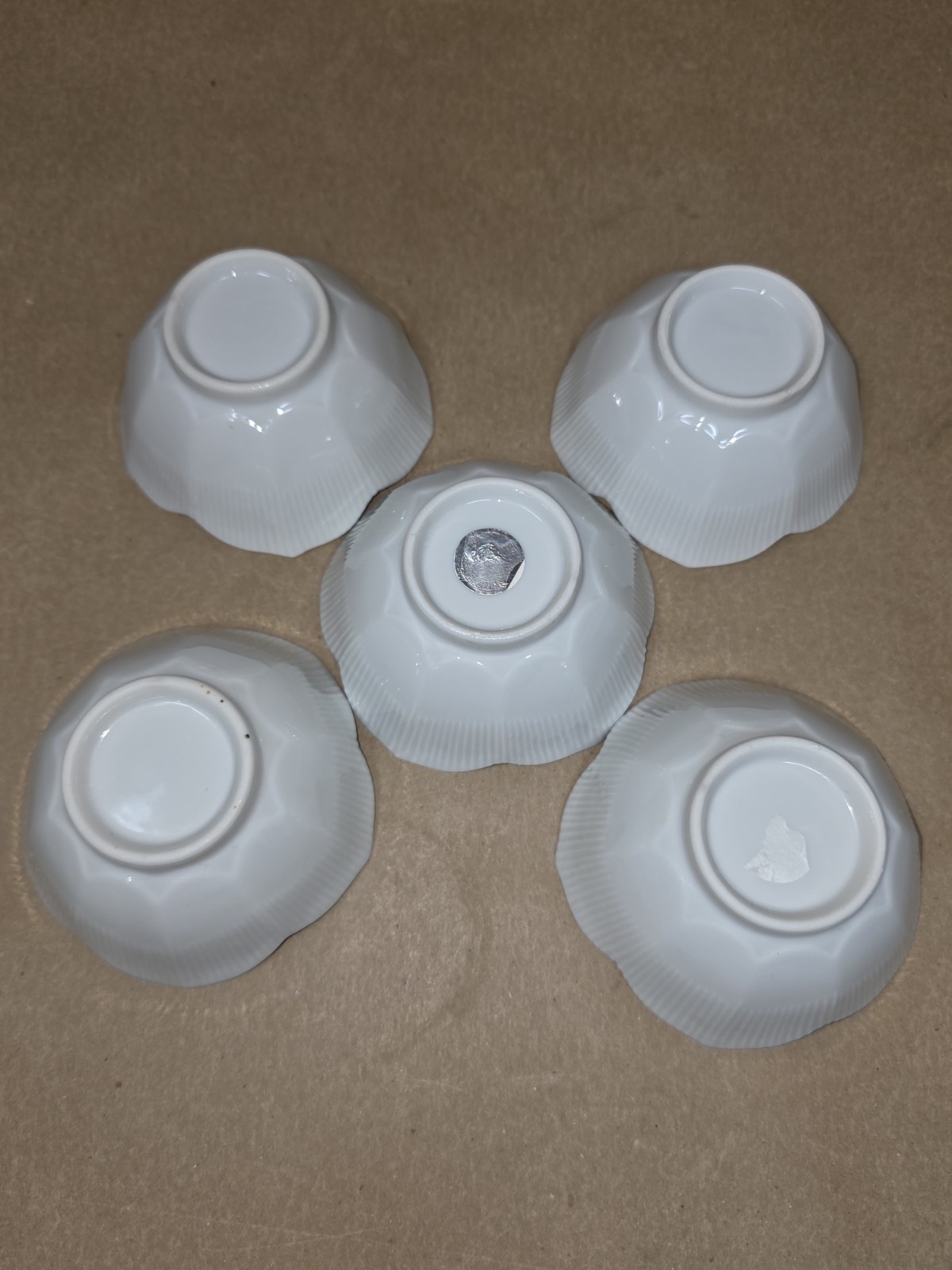 Price Imports “Lotus” White Ribbed Porcelain Flower Condiment Mini Bowls Set 5