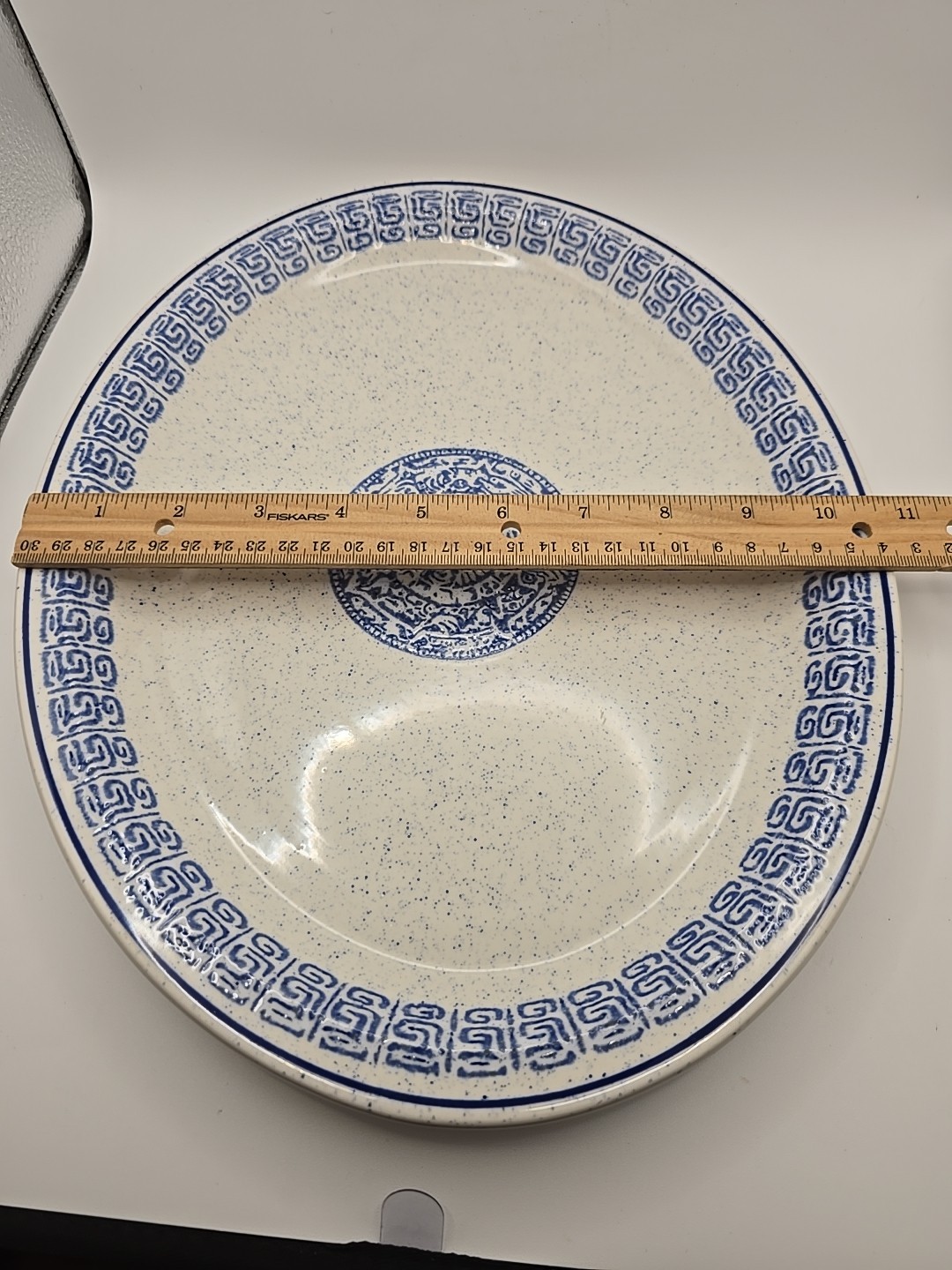 Vintage Buffalo Ceramic Blue & White Heavy Oval Serving Platter 13.5 X 10.5 In