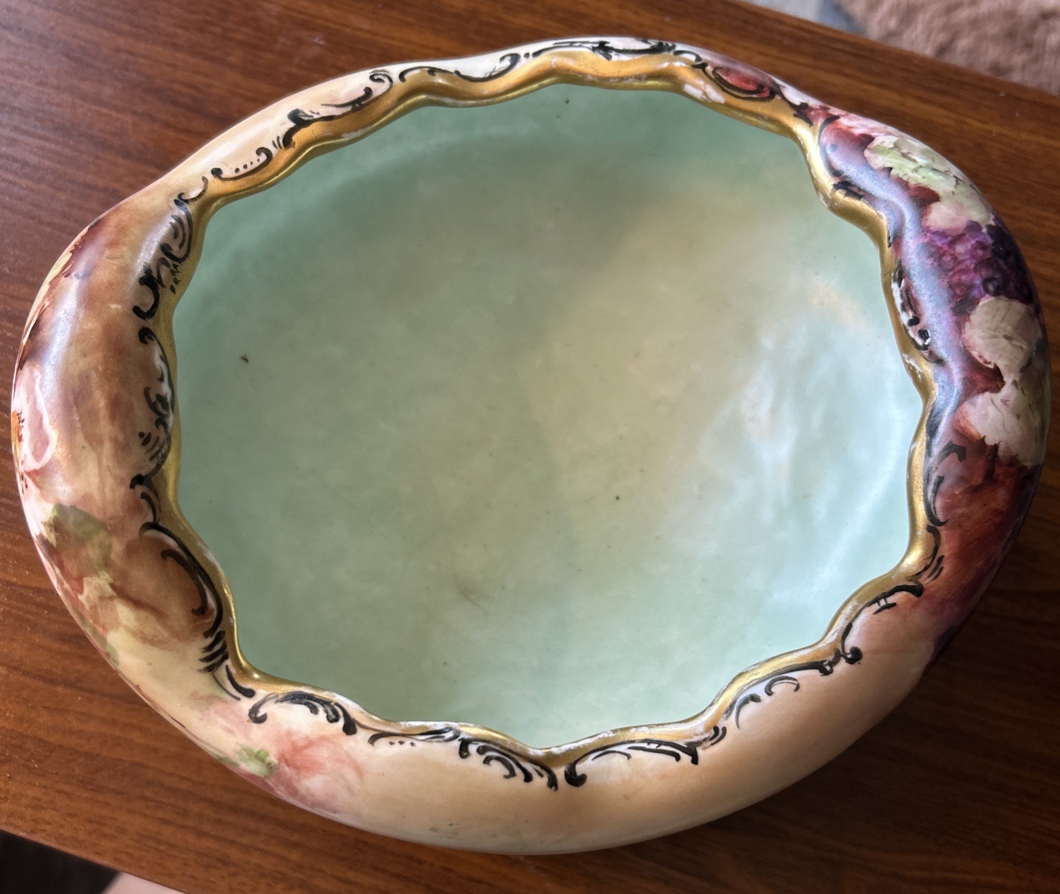 Antique Bavaria Hand Painted Antique Roses Pedestal Serving Bowl