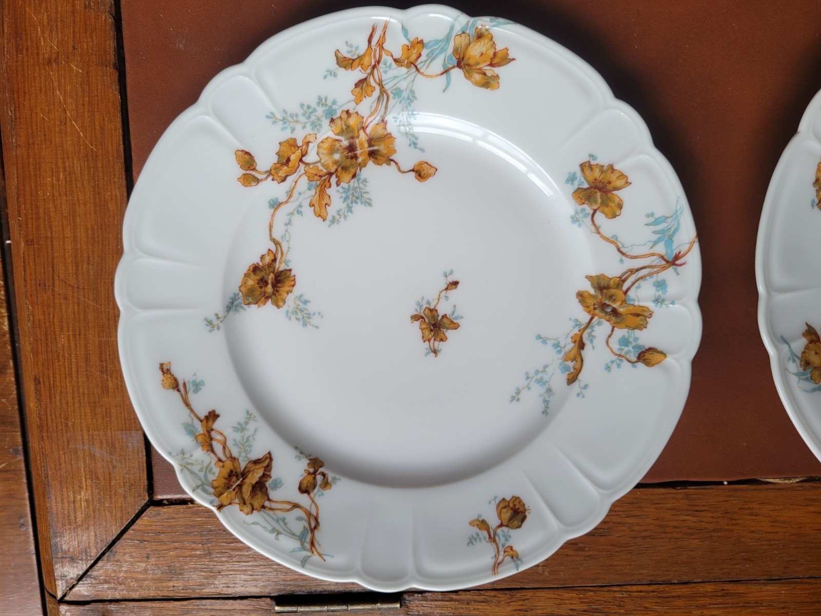 (4) Haviland 7.25 Inch Salad PLATES – Yellowish Brown Flowers -Limoges