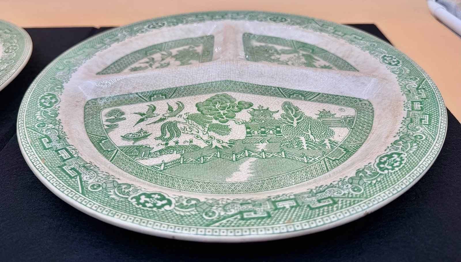 Vintage Romarco Ware Green Willow Divided Grill Plate 1950’s England (4 Pcs)