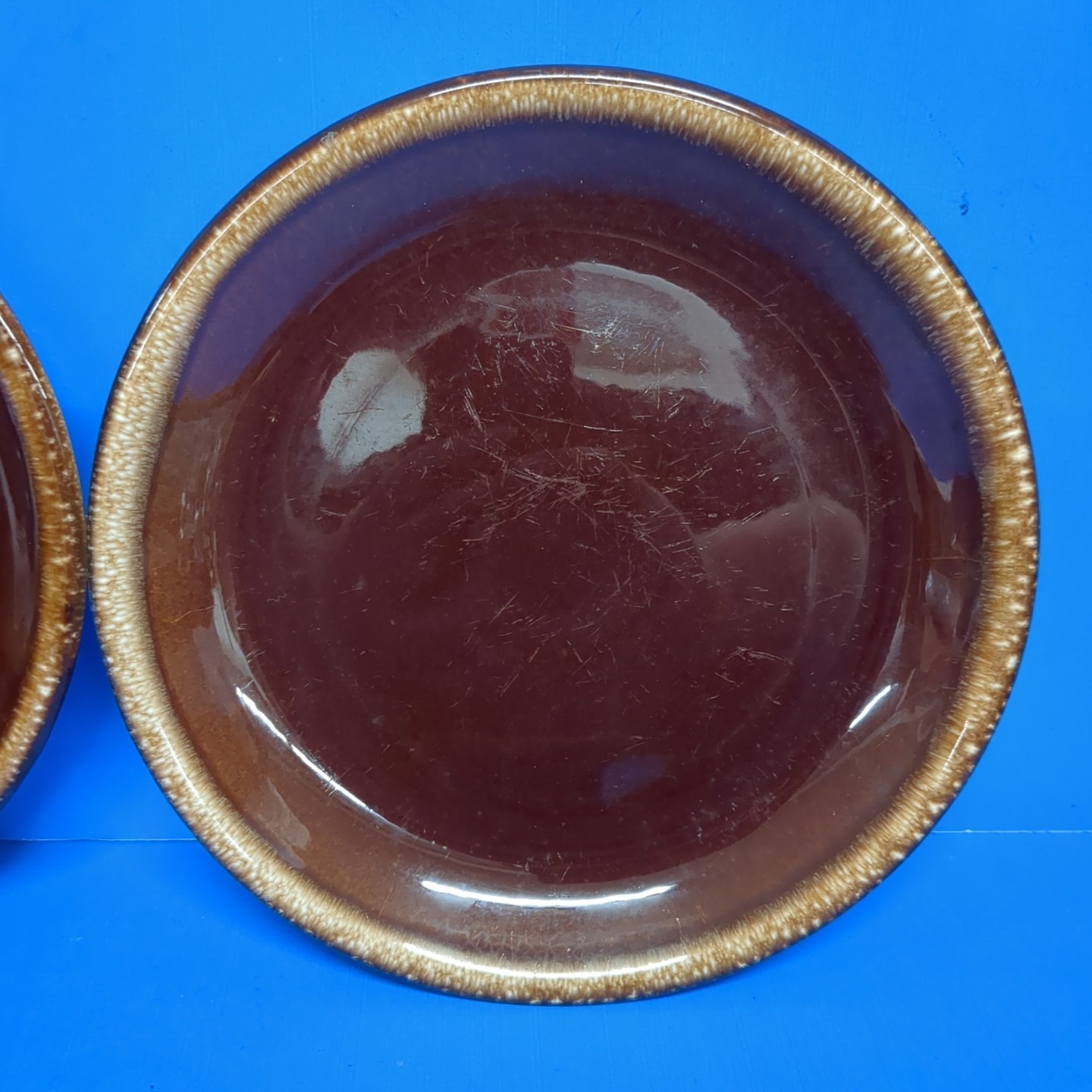 (4) USA Mid Century Modern Vintage Brown Drip Glazed 7.5″ Pottery Plates USA