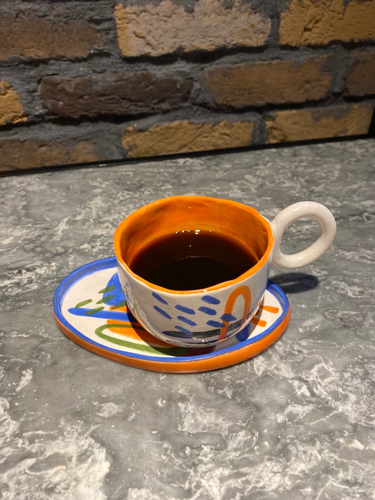 Vintage Handmade Pottery Mug Cup Hand Painted Art Design Stoneware Ceramic