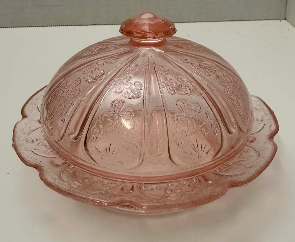 Jeannette CHERRY BLOSSOM PINK BUTTER DISH W/COVER VTG