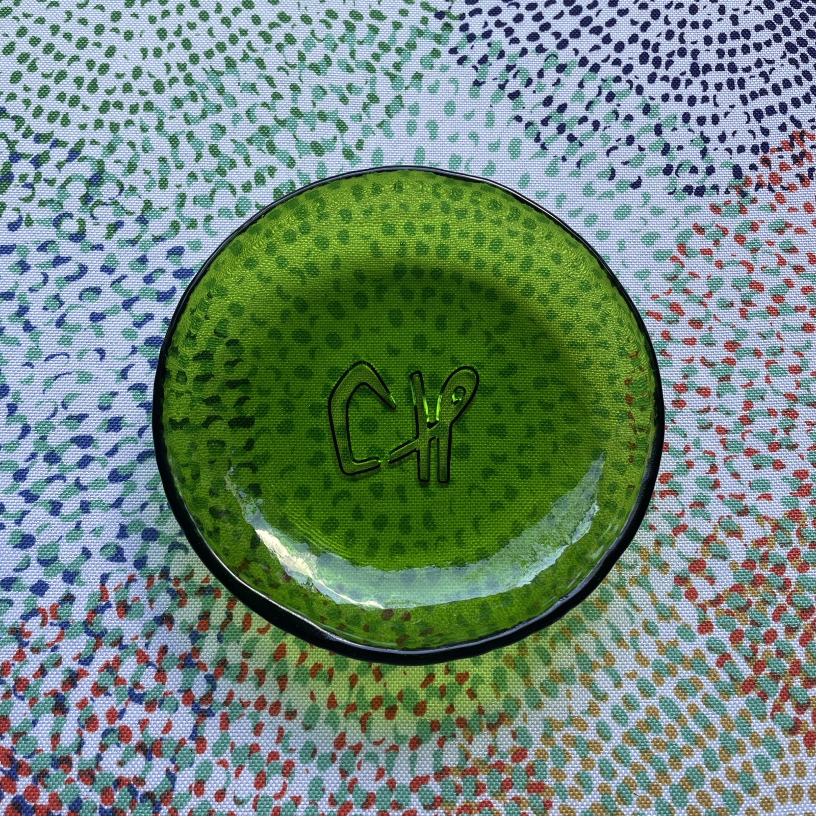 C H Dark Green Vintage Glass Plate Dish For Trinkets/Jewelry No Chips Or Cracks