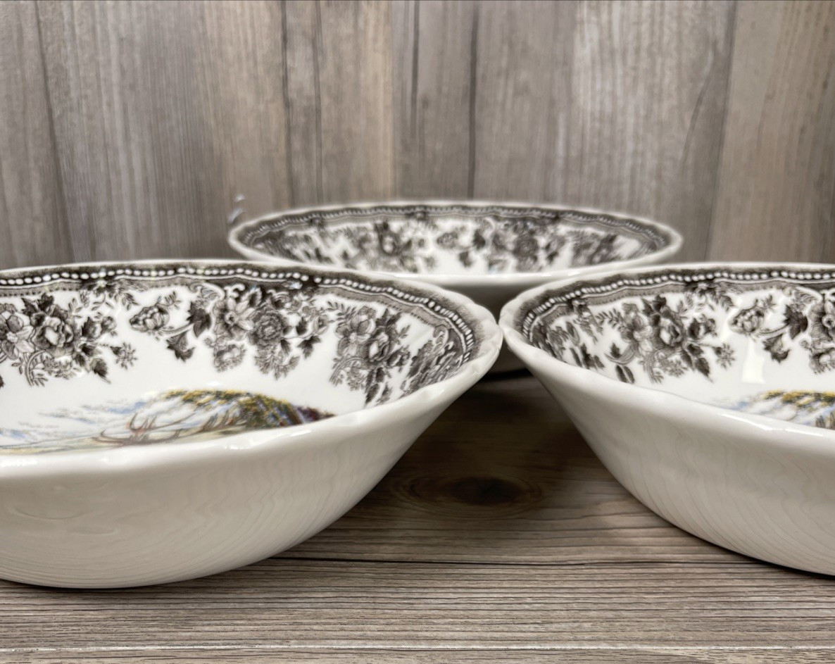 QUEEN’S Quintessential Game 6-1/4” Coupe Cereal Bowls STAG England Set of 3