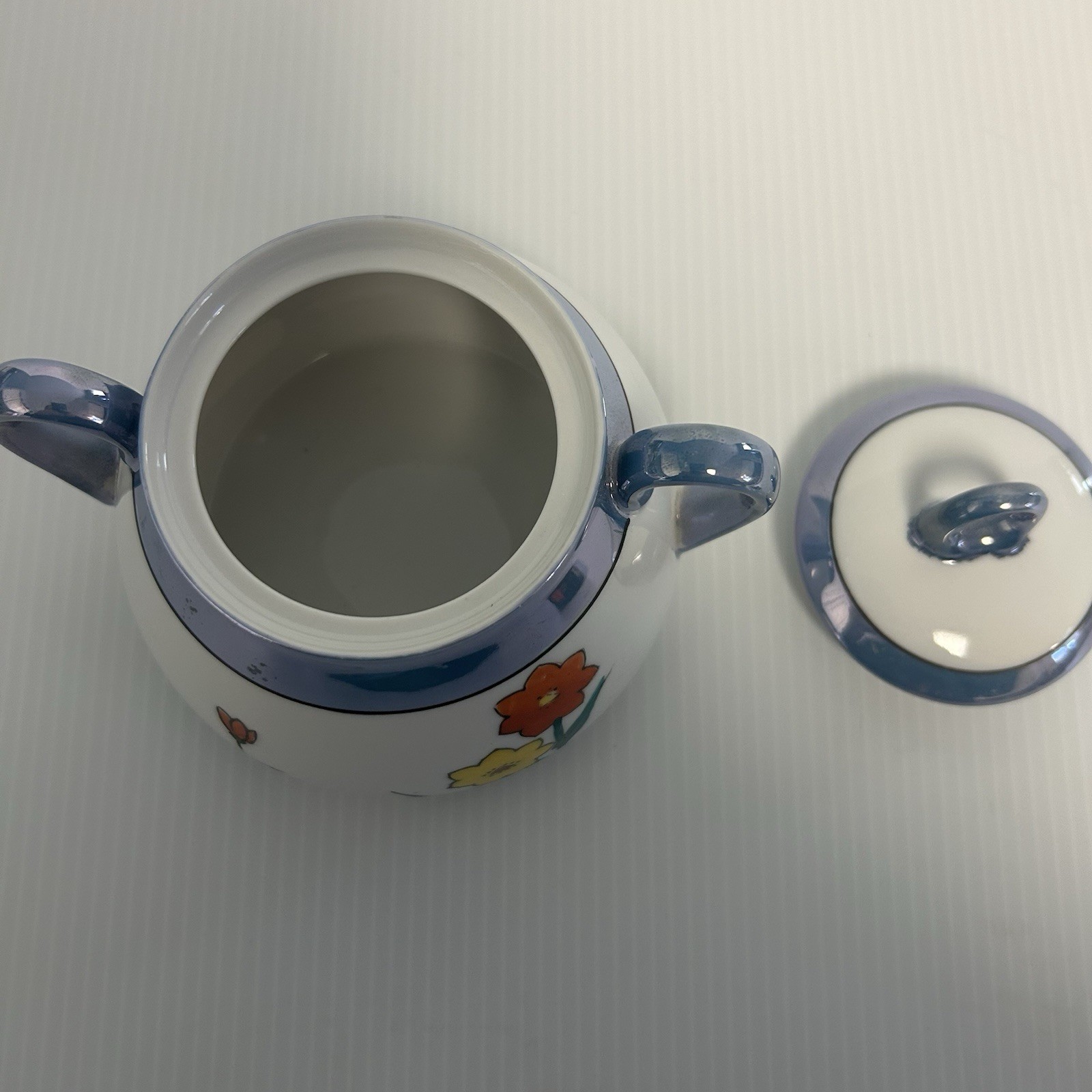 Meito Vintage China Blue Lustre Ware Sugar Bowl Hand Painted Made In Japan