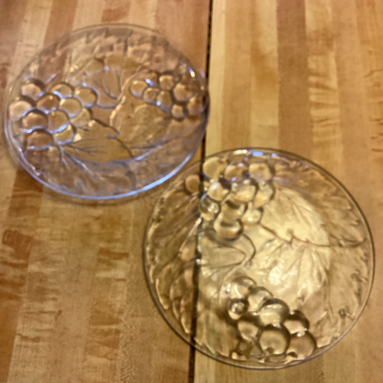 Clear Pressed Glass Embossed Grape Pattern Round Plates Set of 2 Decorative