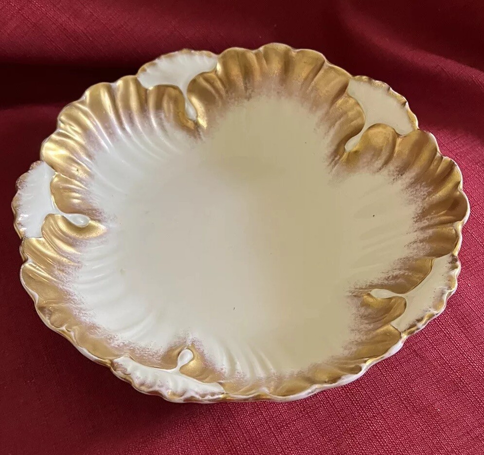 Antique Klingenberg AK Limoges France Centerpiece Bowl Heavy Gilding Scalloped