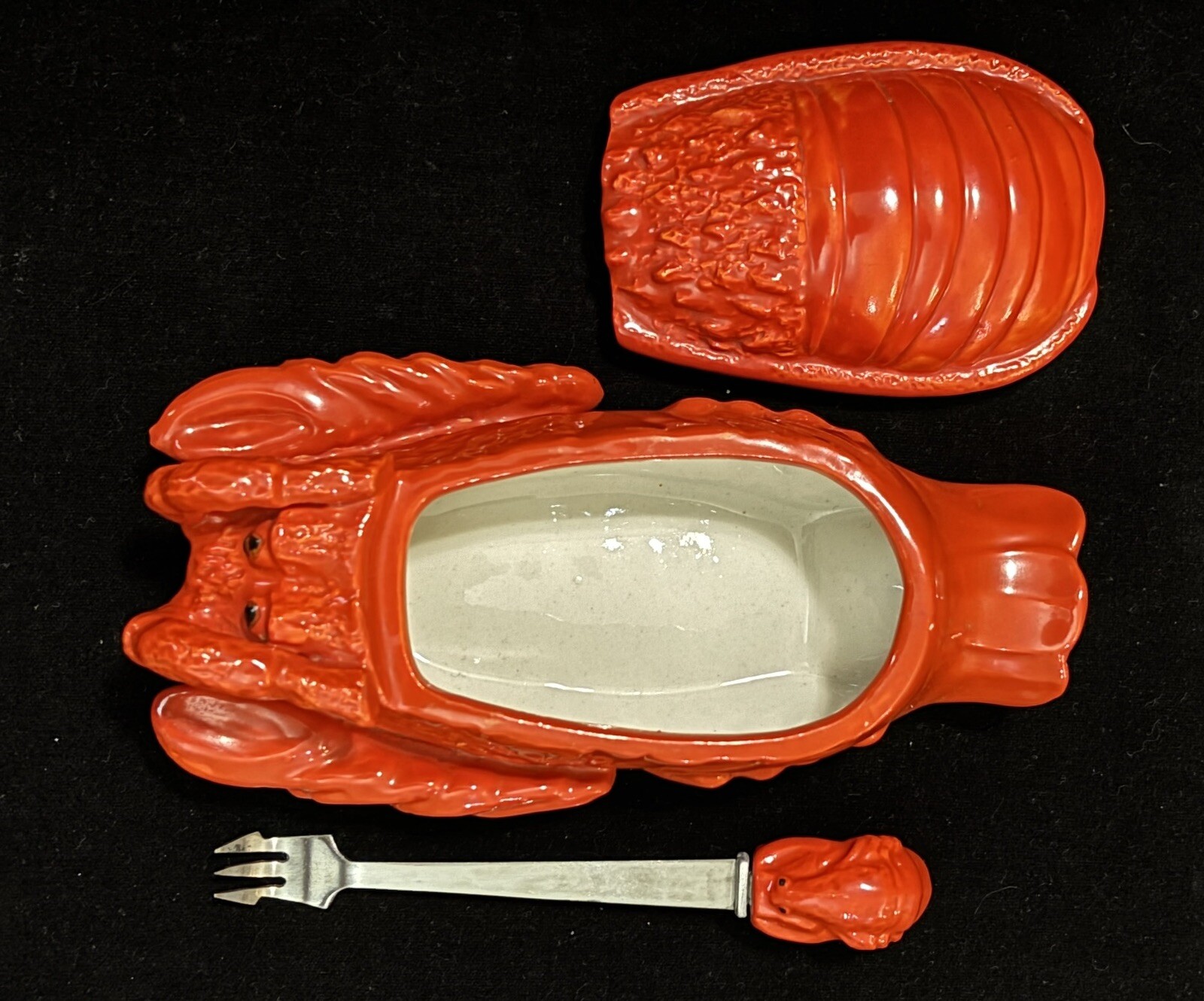 Red Lobster Ceramic Dish w/ Lid And Fork Kitchen Dining Seafood