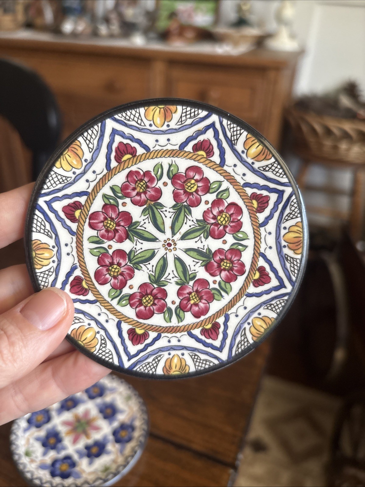 3 VINTAGE CERAPLAT DECORATIVE FLORAL HANGING WALL PLATES SPAIN HAND PAINTED 3.5”