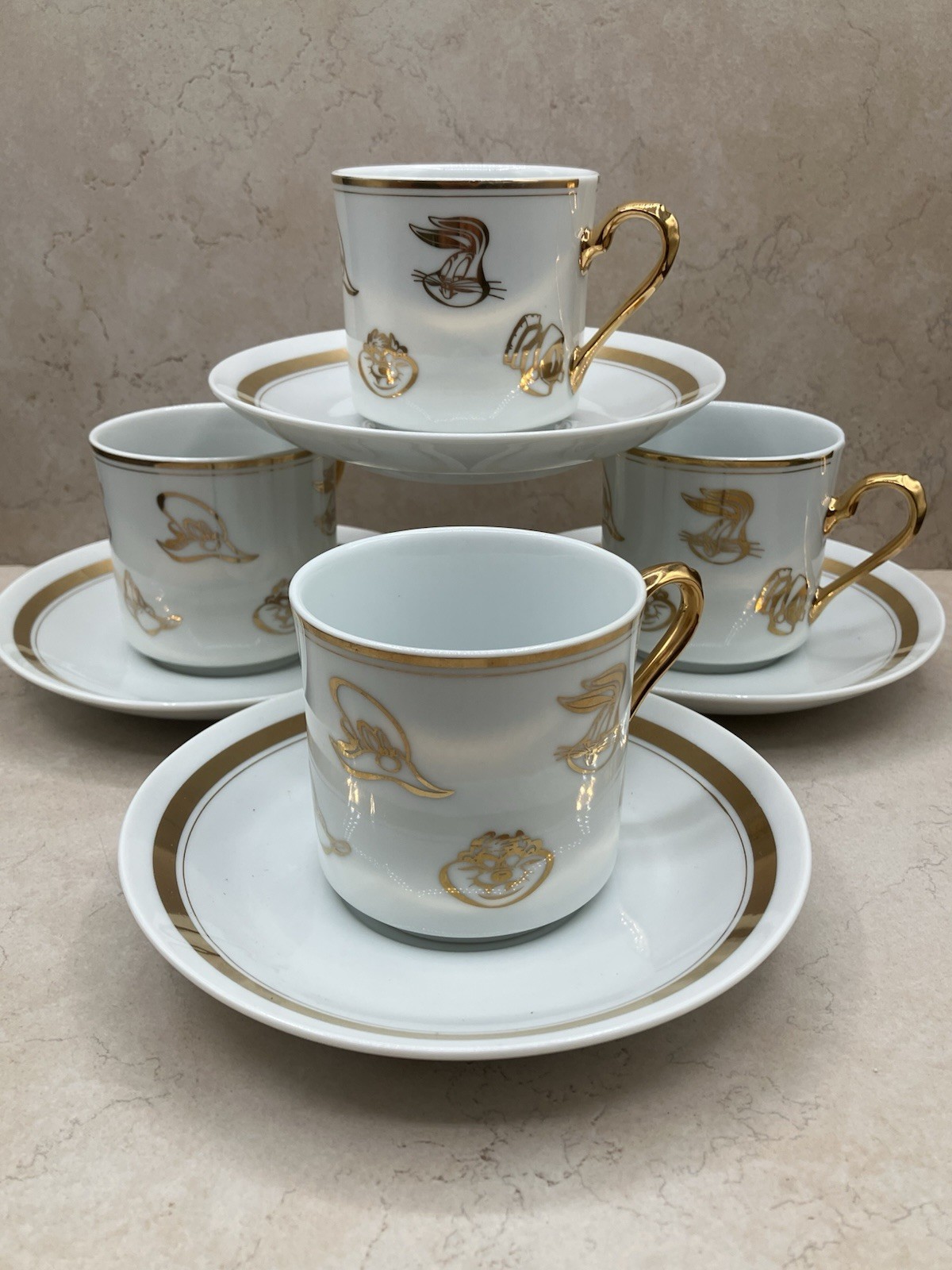 Vintage 1994 Looney Tunes 4 Demitasse Cups And 4 Saucers By After 6